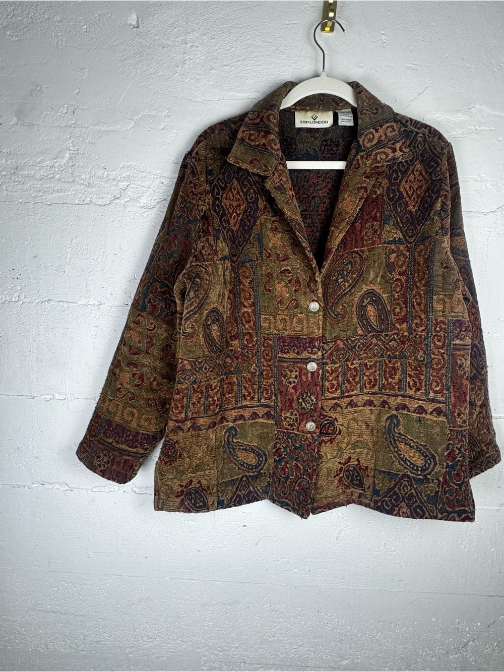 Erin London Large Floral Tapestry Brocade Blazer Boho Artsy Lagenlook Vintage L